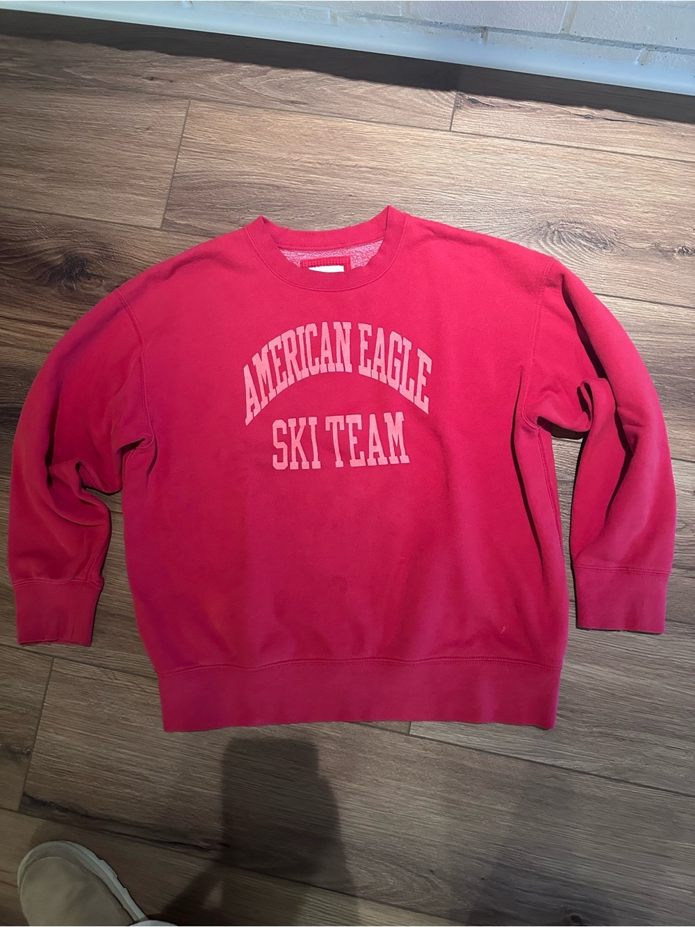 American Eagle Outfitters Pink-Red 'Ski Team' Crewneck Sweatshirt